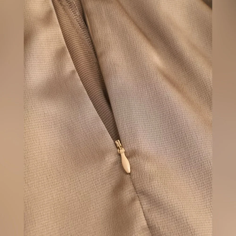 Satin Tie Front Slit Midi Skirt - Khaki - Picture 5 of 8